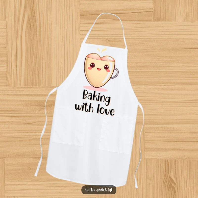 Funny Kawaii Latte Heart Apron showing a cute heart character glowing warmly, perfect for cooking with love and humor.