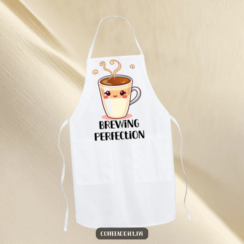 Funny espresso shot apron with a winking coffee character and swirling steam, perfect for humorous cooking and baking.