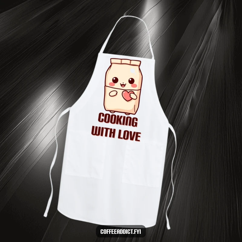 Funny Kawaii Coffee Bag Apron featuring a small character peeking out, holding a winking heart, great for cooking.