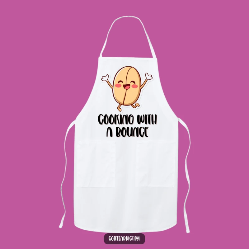 Funny Kawaii Coffee Bean Apron: Brew Up Fun with a Jubilant Leap