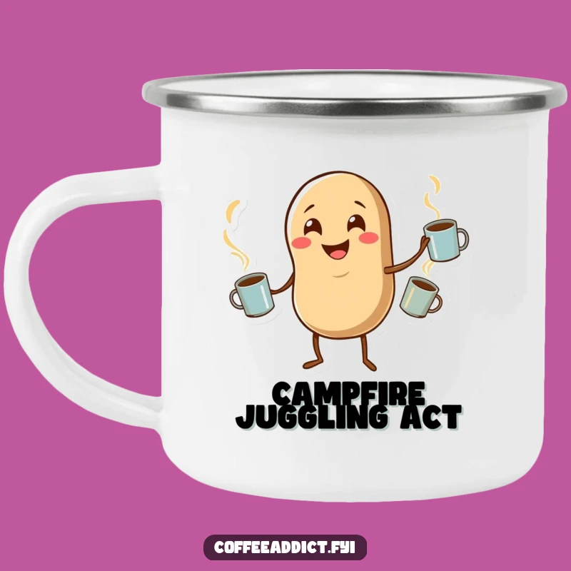 Funny Coffee Bean Juggling Camping Mug Adventure-Ready and Amusing