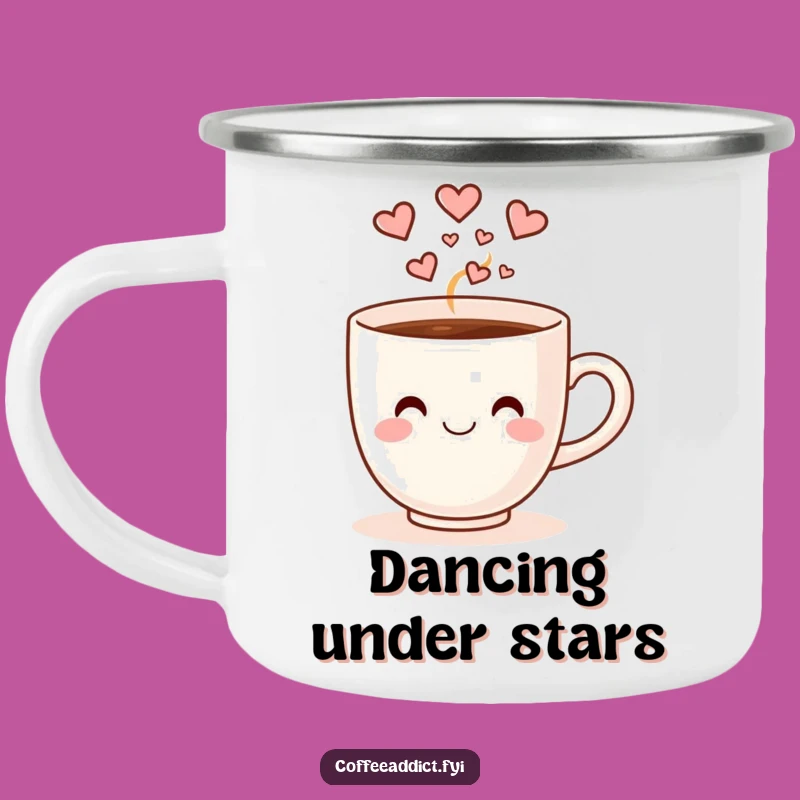 Funny Dancing Coffee Cup Camping Mug: Heart Steam Adventure Gift