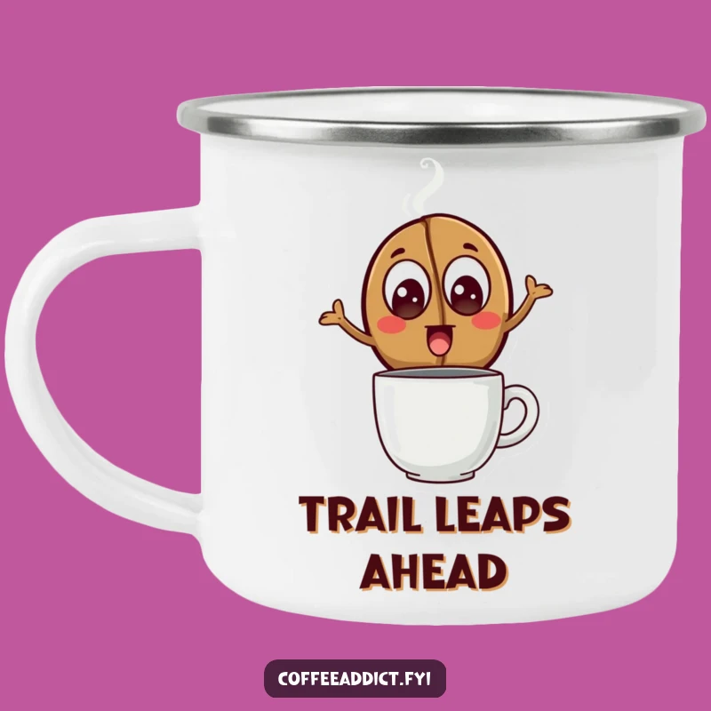 Funny Coffee Bean Leap Camping Mug: Outdoor Excited Bean Cup, Rugged Funny Gift