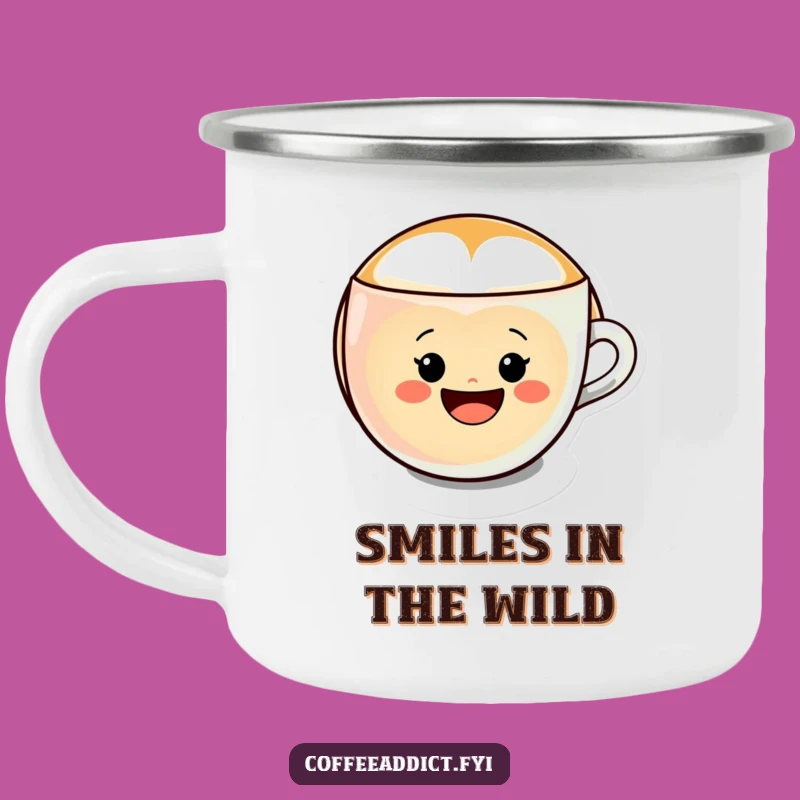Funny Kawaii Latte Art Camping Mug, Cheerful Smiley Gift for Outdoor Brews