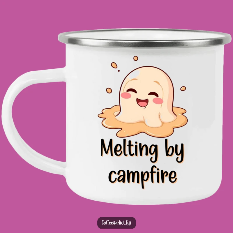 Funny Melting Coffee Puddle Camping Mug - Goofy Humor for Your Adventures