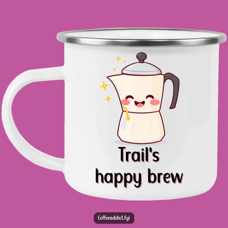 Funny Kawaii Coffee Pot Camping Mug: Gleeful Outdoors, Hilarious Adventure Cup
