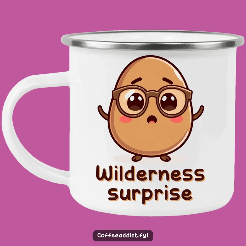 Durable Funny Kawaii Coffee Bean Camping Mug - Surprised Sips Outdoors, Gift