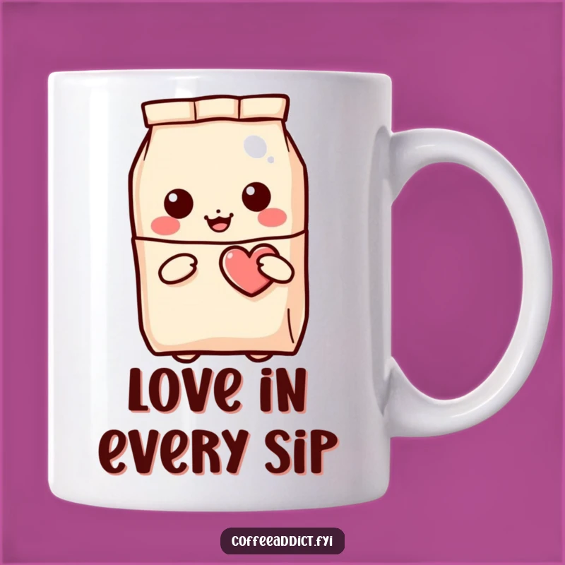 Funny Kawaii Coffee Bag Mug, Winking Heart Gift for Coffee Lovers