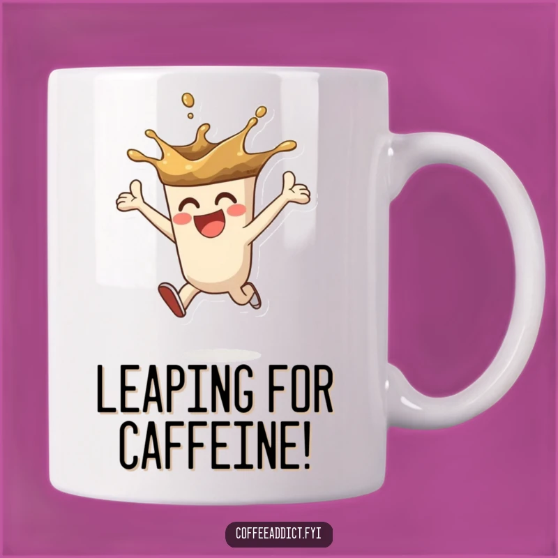 Funny Coffee Splash Mug - Enthusiastic Leaping Character Gift for Caffeine Lovers