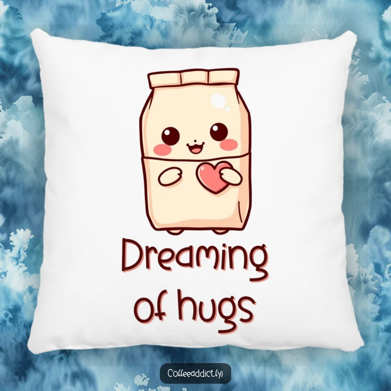 Funny Kawaii Coffee Bag Pillow with a character peeking out, holding a winking heart, perfect for adding comfort.
