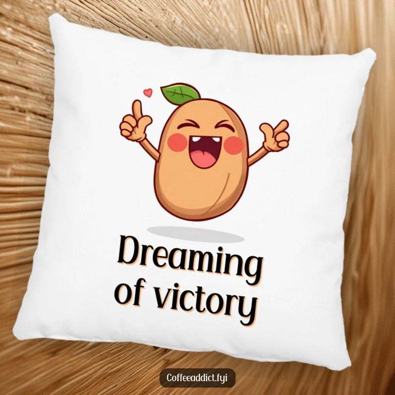 Funny pillow featuring a roaring coffee bean character, bringing comfort and a bold, humorous vibe.