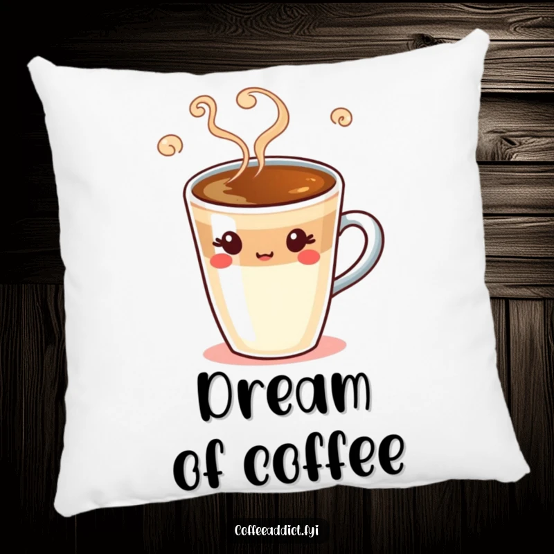 Funny espresso shot pillow featuring a winking coffee character with swirling steam, offering cozy, humorous comfort.