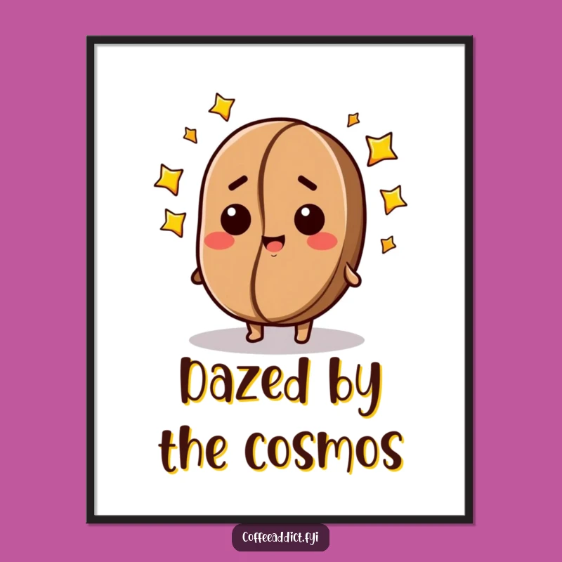 Funny Dazed Coffee Bean Digital Art Print: Starry-Eyed Whimsy