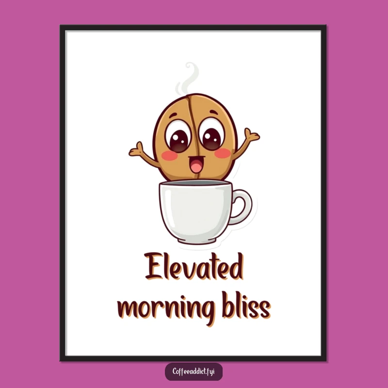 Funny Coffee Bean Leap Digital Art Print: Instant Excited Energy, Downloadable Funny Gift