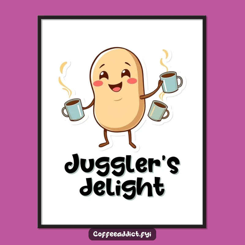 Funny Coffee Bean Juggling Digital Art Print for Instant Whimsy