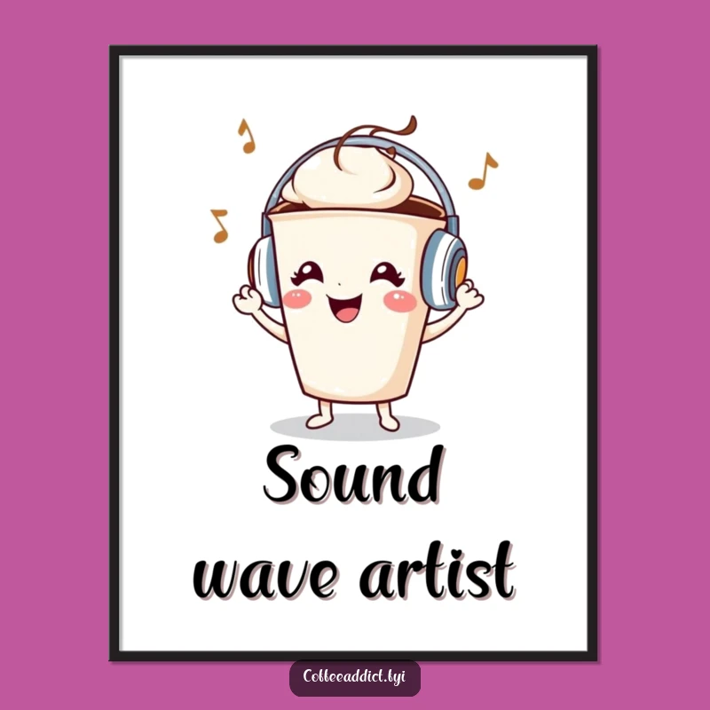 Funny Coffee Cup Headphones Grooving Wall Art - Instant Music Lover Gift