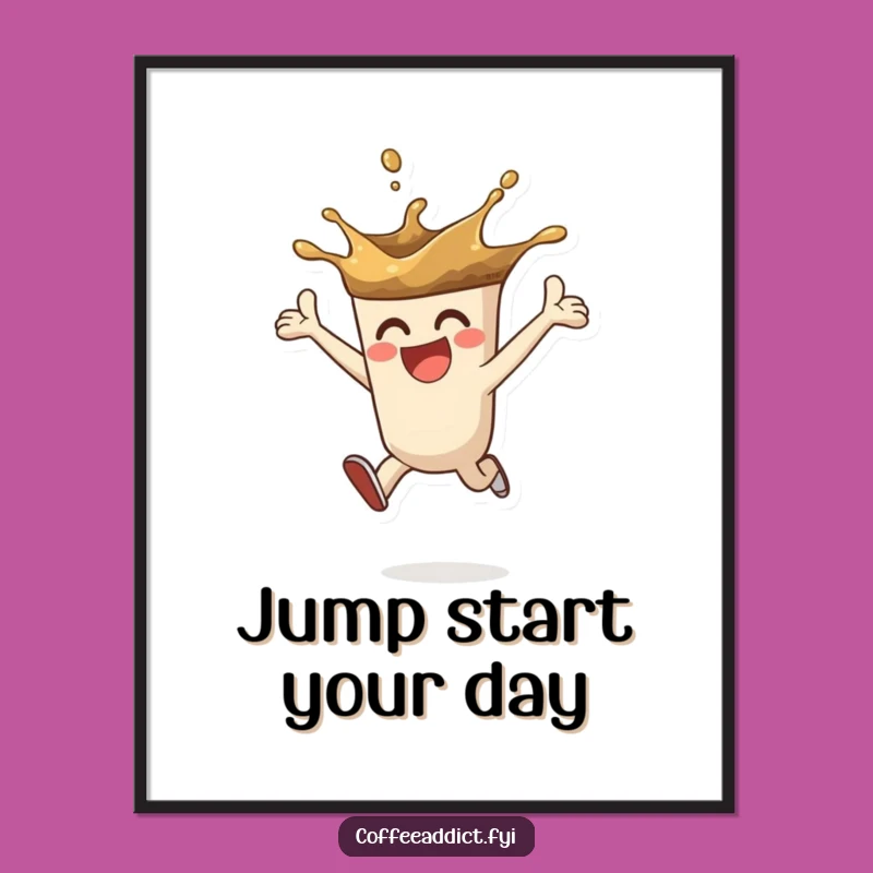 Funny Coffee Splash Digital Art - Enthusiastic Leaping Print for Walls