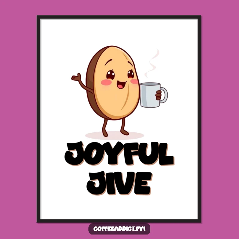 Funny Dancing Coffee Bean Digital Print: Cheerful Coffee Art