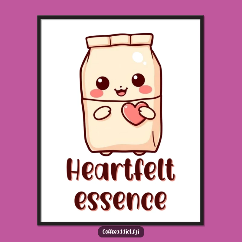 Funny Kawaii Coffee Bag Digital Art, Instant Winking Heart Gift for Decor