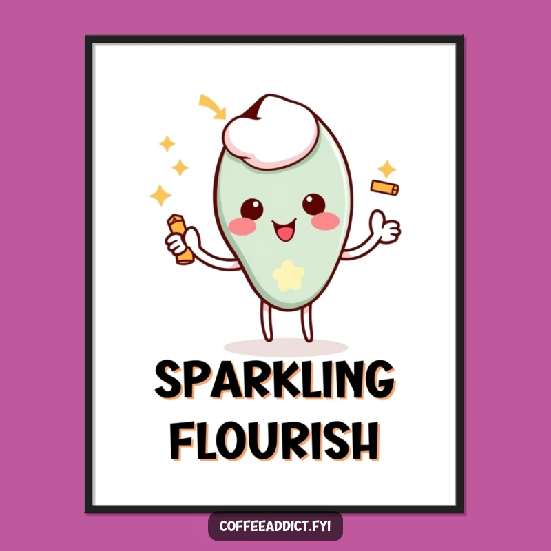 Funny Kawaii Coffee Spoon Digital Art, Instant Delighted Flourish Gift for Decor