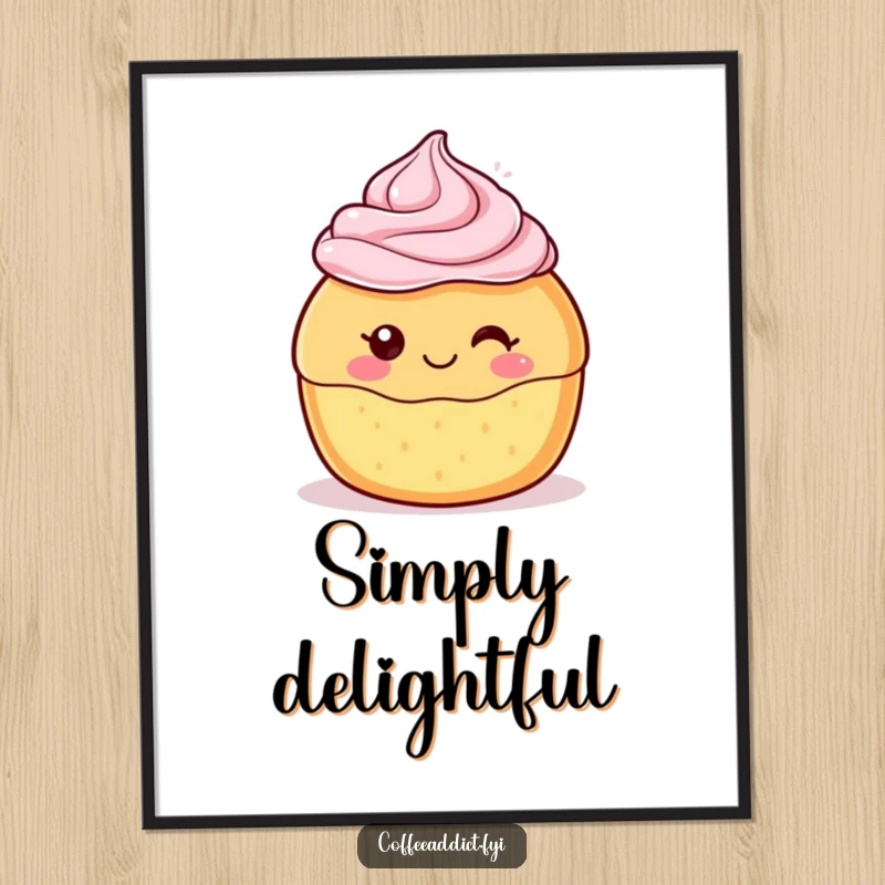 Funny Kawaii Pastry Digital Art Print of a cute dessert character with a delighted swirl of frosting, perfect for instant download and sweet decor.