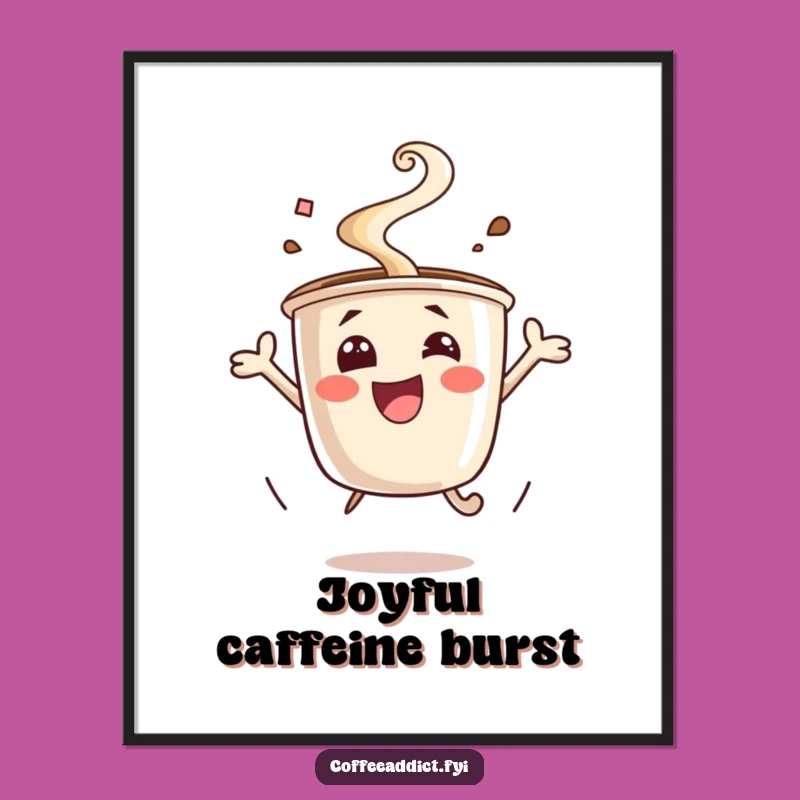 Funny Excited Coffee Cup Art Print: Instant Energy, a Lively Funny Gift