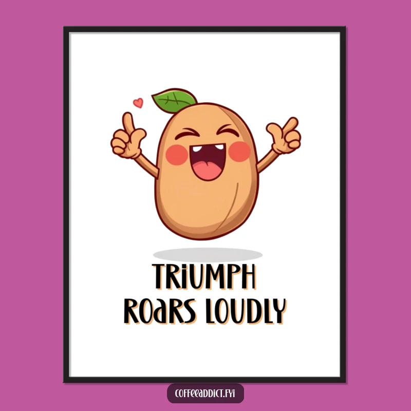 Funny Coffee Bean Digital Art - Triumphant Roar Download, Bold Instant Decor