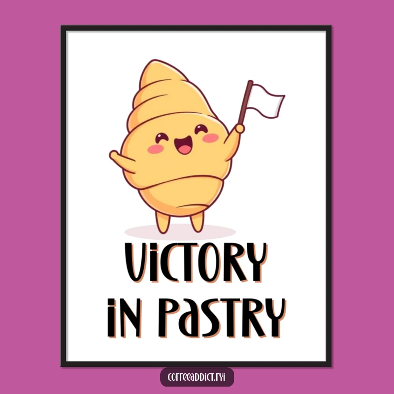 Funny Croissant Digital Art: Cheerful Waving Flag Print for Walls
