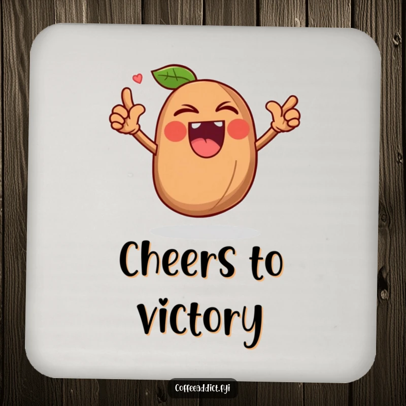 Funny coasters with a roaring coffee bean character, offering protection and bold humor.