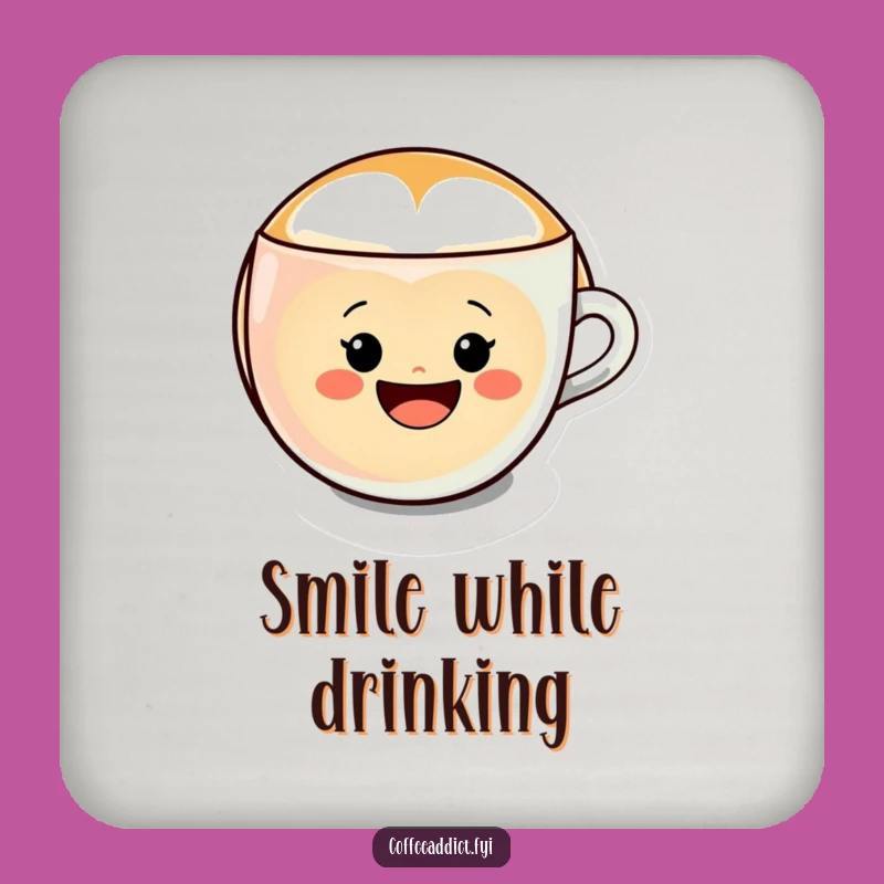 Funny Kawaii Latte Art Drink Coaster, Cheerful Smiley Gift for Tables