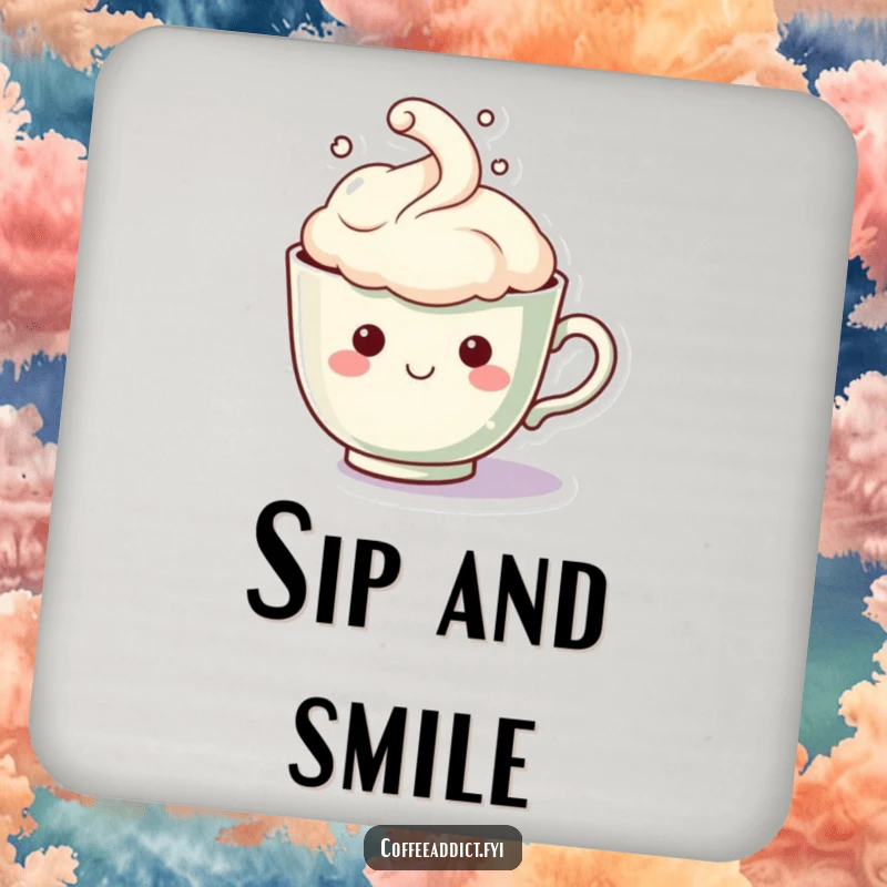 Funny Kawaii Teacup Coasters: Set of coasters showcasing a teacup character with a steam cloud forming a happy face, adding humorous warmth to tables.