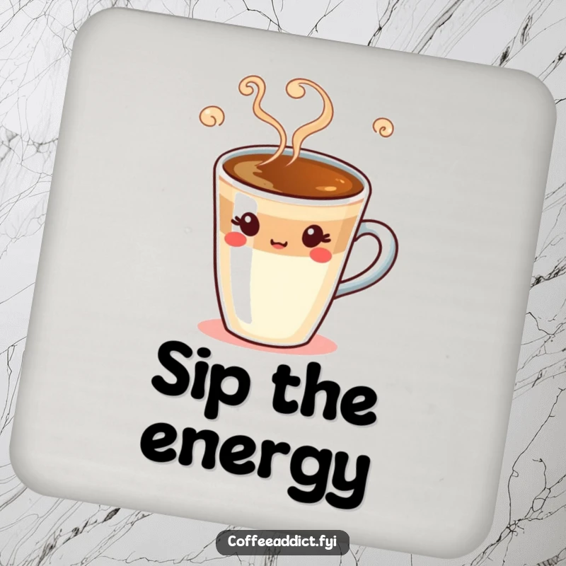 Funny espresso shot drink coaster featuring a winking coffee character with swirling steam, protecting surfaces humorously.