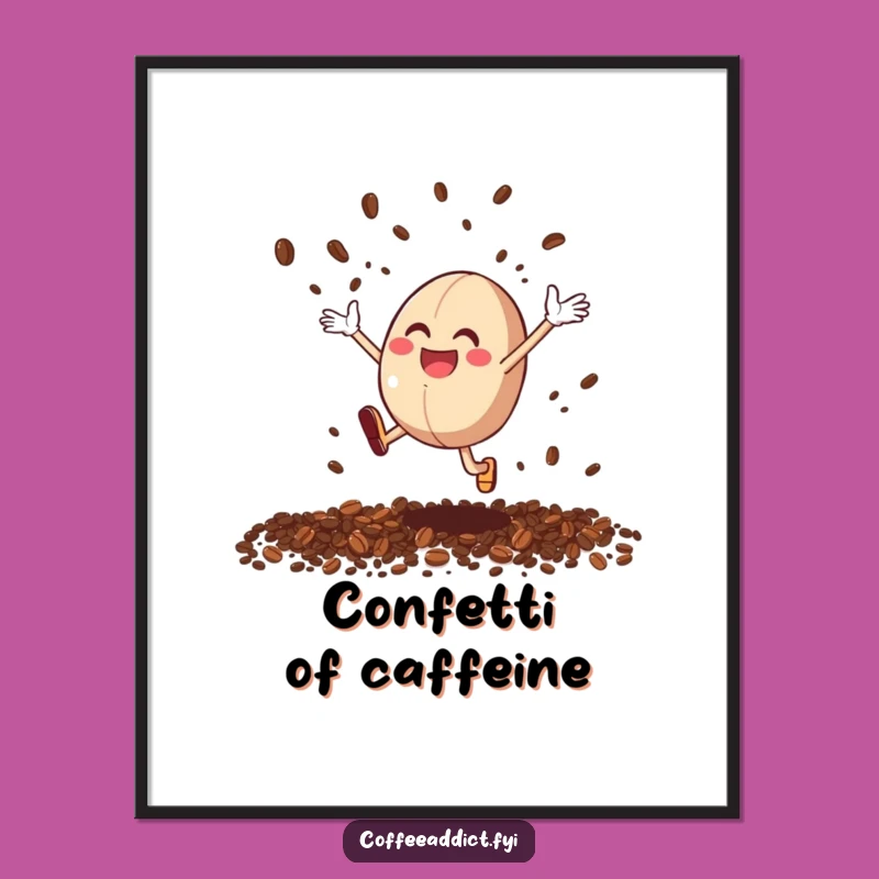 Funny Coffee Bean Joy Poster: Vibrant Cartoon Art for Coffee Lovers, Funny Gifts