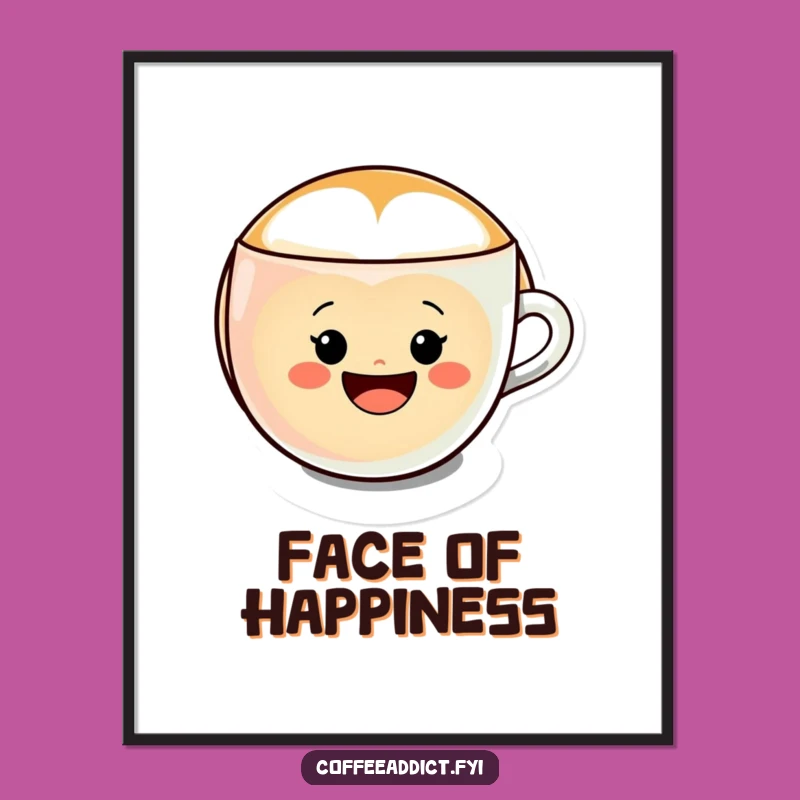 Funny Kawaii Latte Art Poster, Cheerful Smiley Gift for Wall Decor