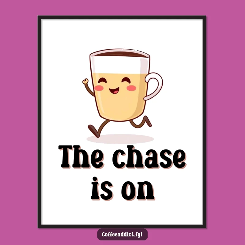 Funny Coffee Cup Poster: Hilarious Sprinting Art for Your Wall