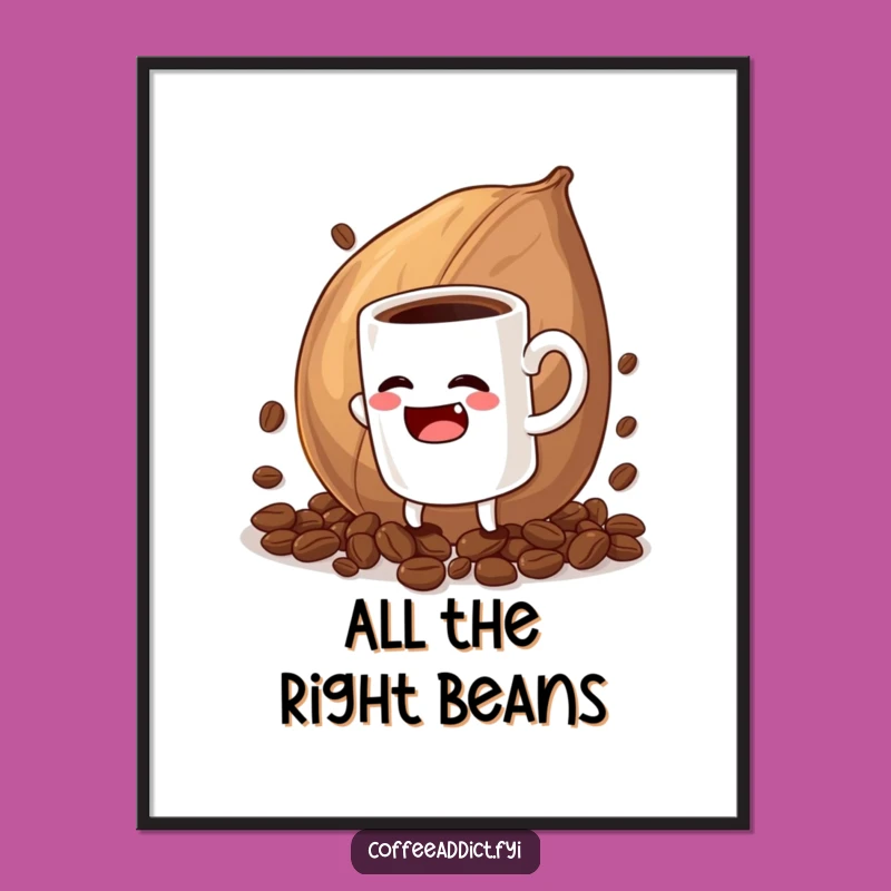 Funny Coffee Mug Struggle Giant Bean Poster - Humorous Coffee Art Print for Walls