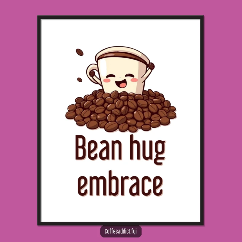 Funny Faceplant Poster: Coffee Cup Bean Dive Art - Quirky Gift!