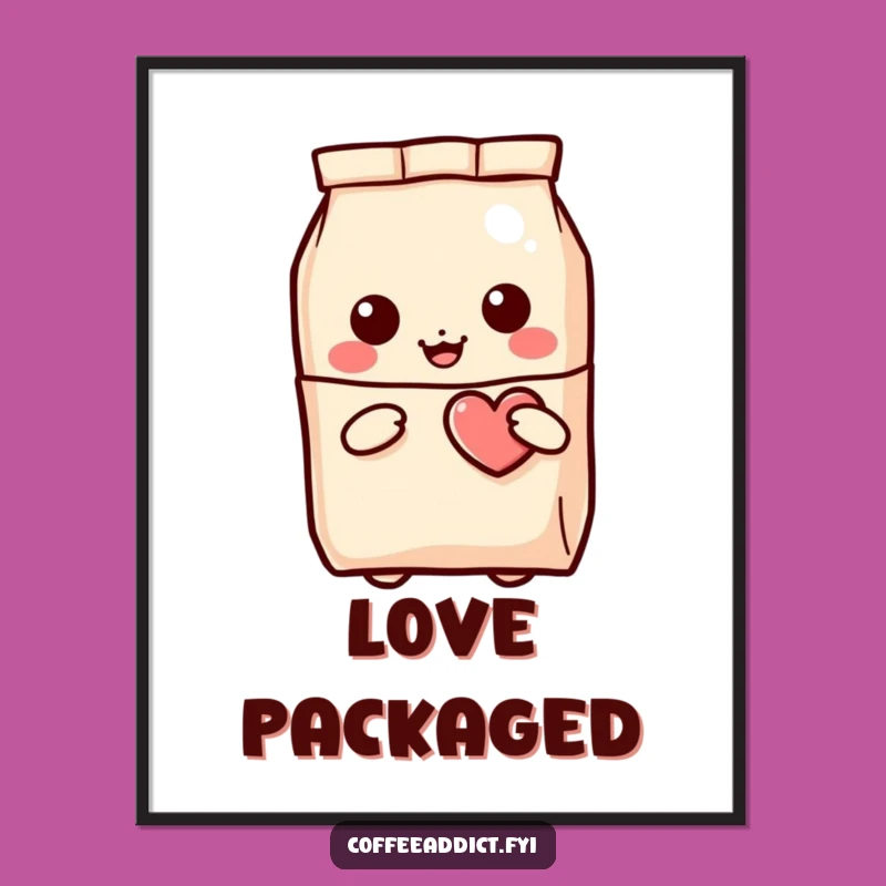Funny Kawaii Coffee Bag Poster, Winking Heart Gift for Wall Art