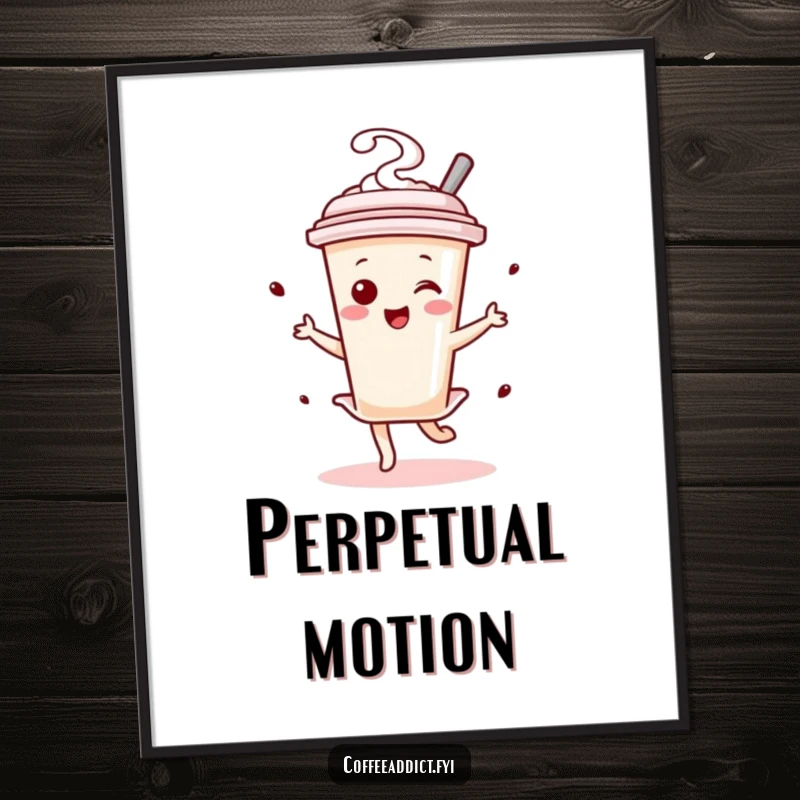 Funny Kawaii Coffee Stirrer Dancer Poster showing a tiny character enthusiastically twirling like a ballet dancer, adding cheer.