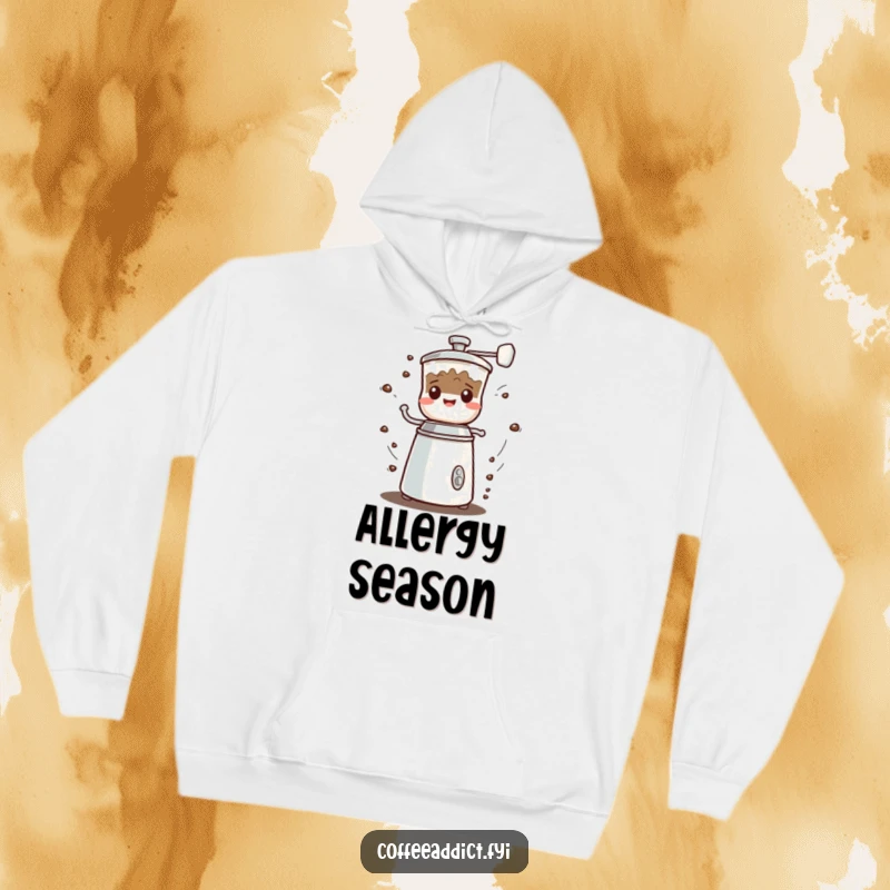Funny Kawaii Coffee Grinder Hoodie featuring a character in rapid spin with a happy grumbled sound, perfect for chilly days.