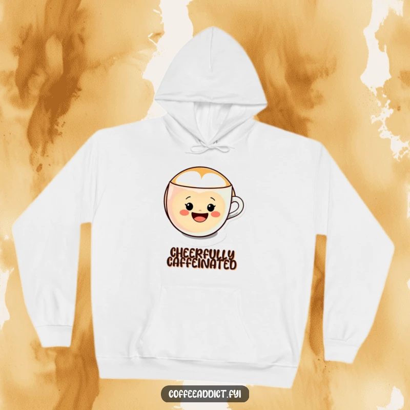 Funny Kawaii Latte Art Hoodie featuring a character forming a cheerful smiley face in a coffee cup, perfect for relaxation.