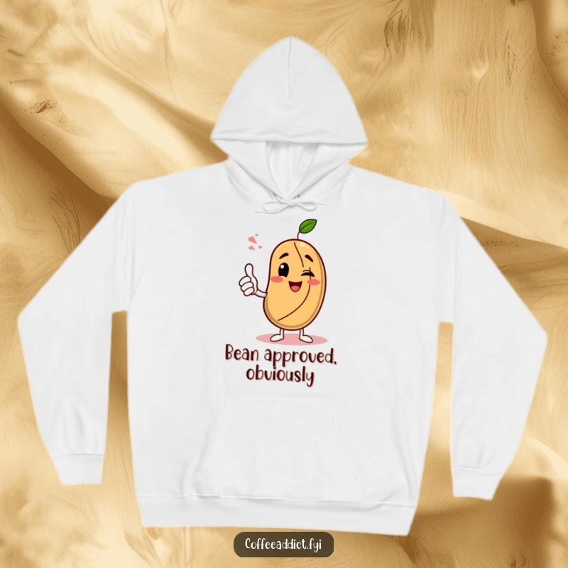 Funny Hoodie: Coffee bean character giving an enthusiastic thumbs-up with a wink, offering cozy confidence and encouragement.