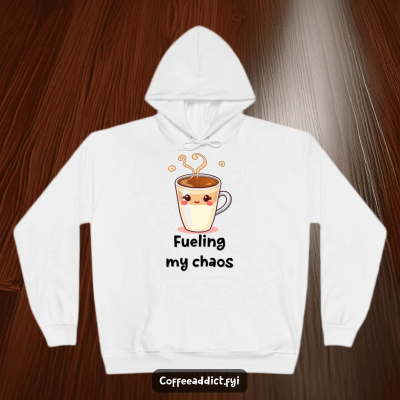 Funny espresso shot hoodie showing a winking coffee character with swirling steam, perfect for cozy, humorous wear.