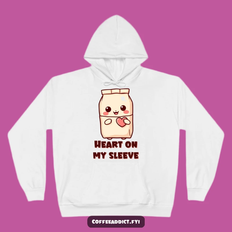 Funny Kawaii Coffee Bag Hoodie, Winking Heart Gift for Cozy Coffee Lovers