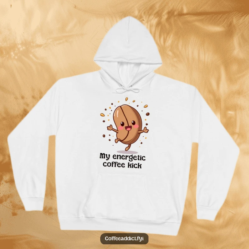 Funny Kawaii Coffee Bean Hoodie: Cozy and warm, featuring an energetic coffee bean doing a somersault, ideal for coffee lovers.