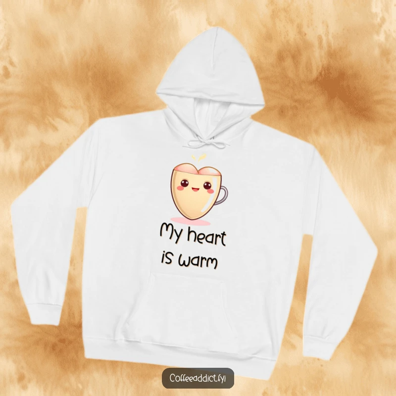 Funny Kawaii Latte Heart Hoodie featuring a cute heart character glowing warmly, perfect for cozy, comforting, and humorous wear.