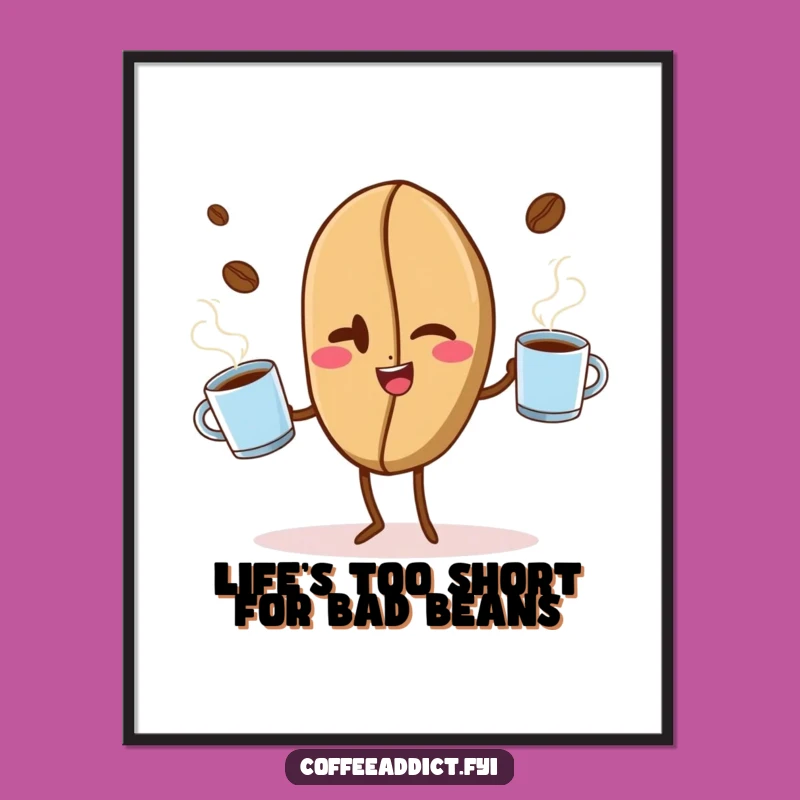 Free Printable Wall Art: Funny Winking Coffee Bean Juggling Mugs Home Decor