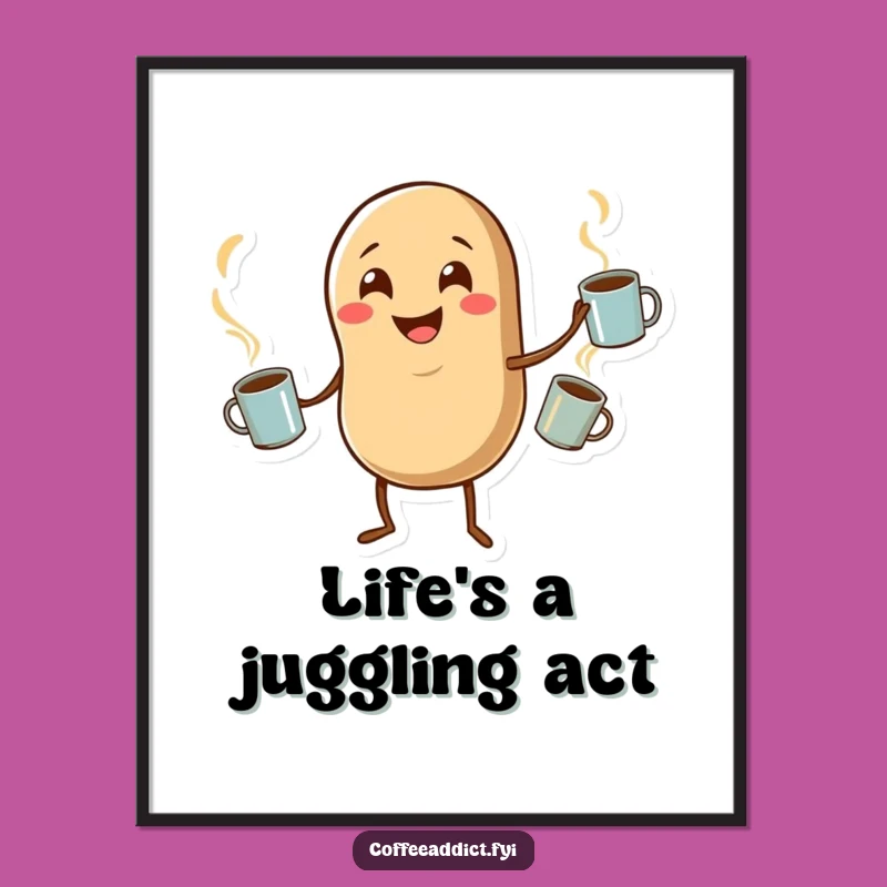 Free Printable Wall Art: Juggling Coffee Bean, Funny Downloadable Art for Coffee Enthusiast Decor