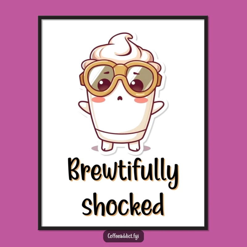 Free Printable Wall Art: Surprised Kawaii Cup, Funny Downloadable Art for Whimsical Decor