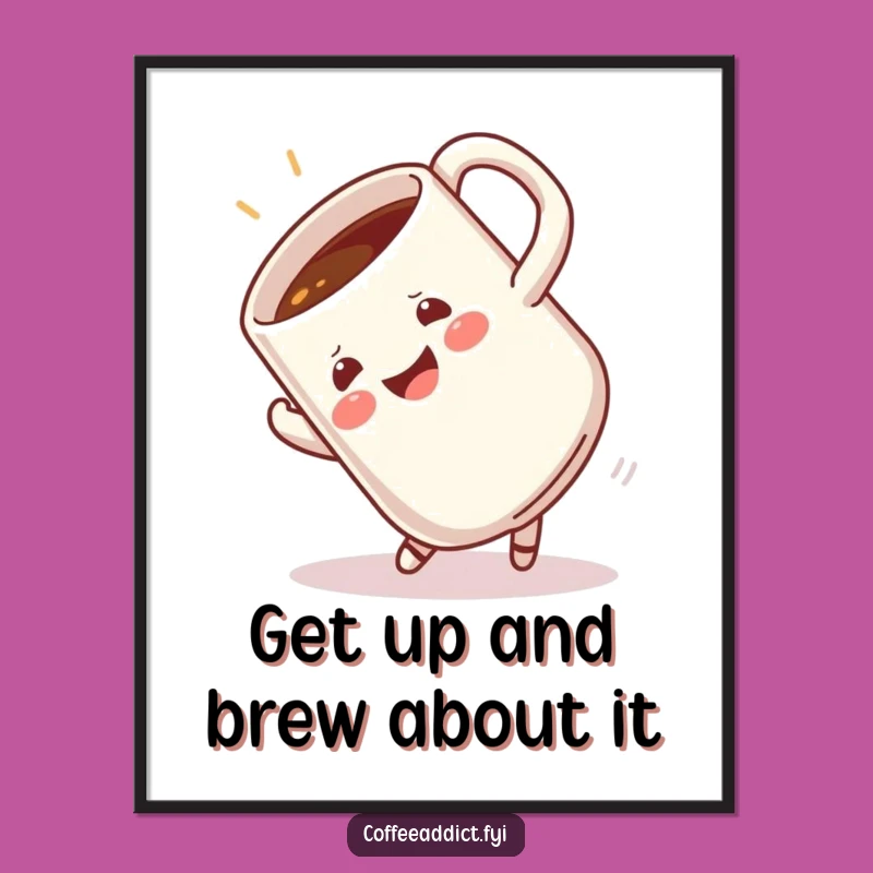 Free Printable Wall Art: Happy Coffee Mug Somersaulting Quirky Decor